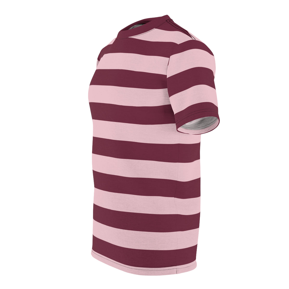 Burgundy Pink Striped Tshirt, Maroon Blush Horizontal Retro Designer Lightweight Heavyweight Crewneck Men Women Tee Top Short Sleeve Shirt