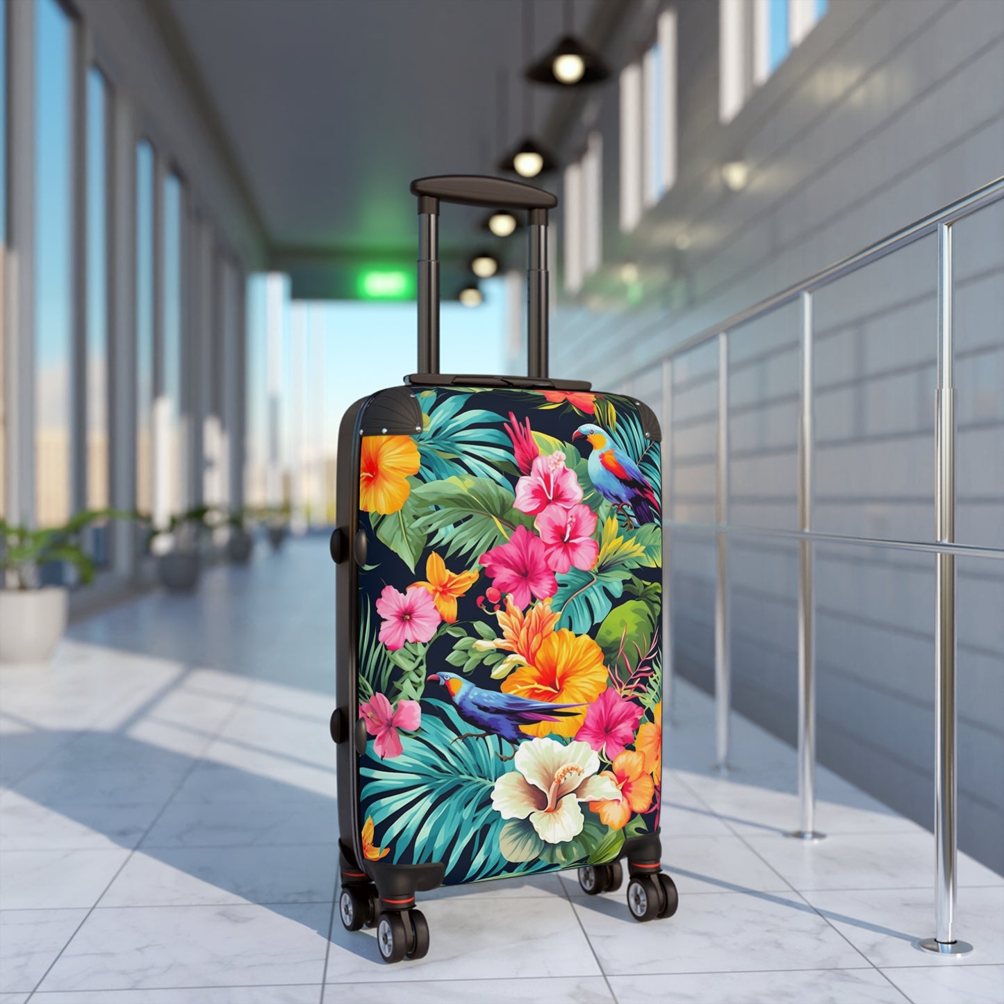Tropical Flowers Suitcase Luggage, Pink Birds Parrot Carry On 4 Wheels Cabin Travel Small Large Set Rolling Spinner Designer Hard Shell Case - Starcove Fashion