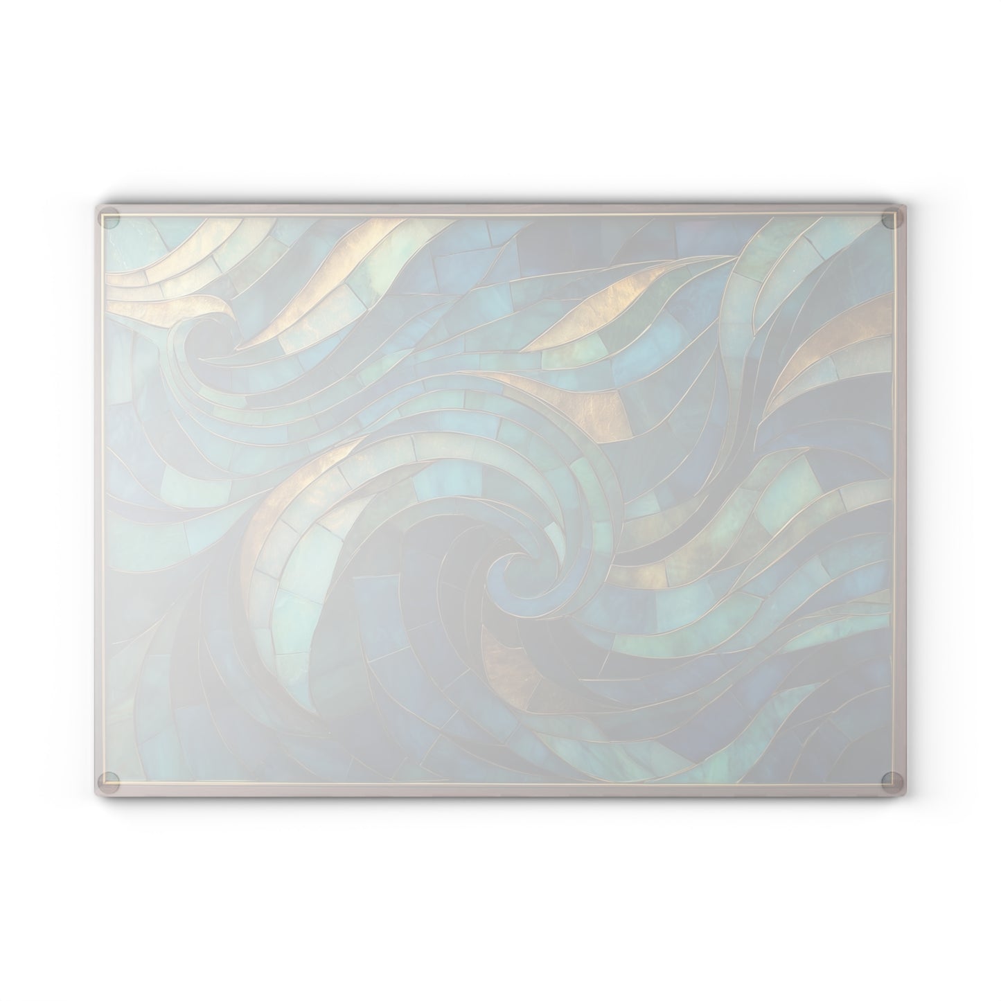 Coastal Stained Glass Cutting Board, Ocean Waves Teal Mosaic Printed Wood Charcuterie Cheese Chopping Tempered Small Large Kitchen