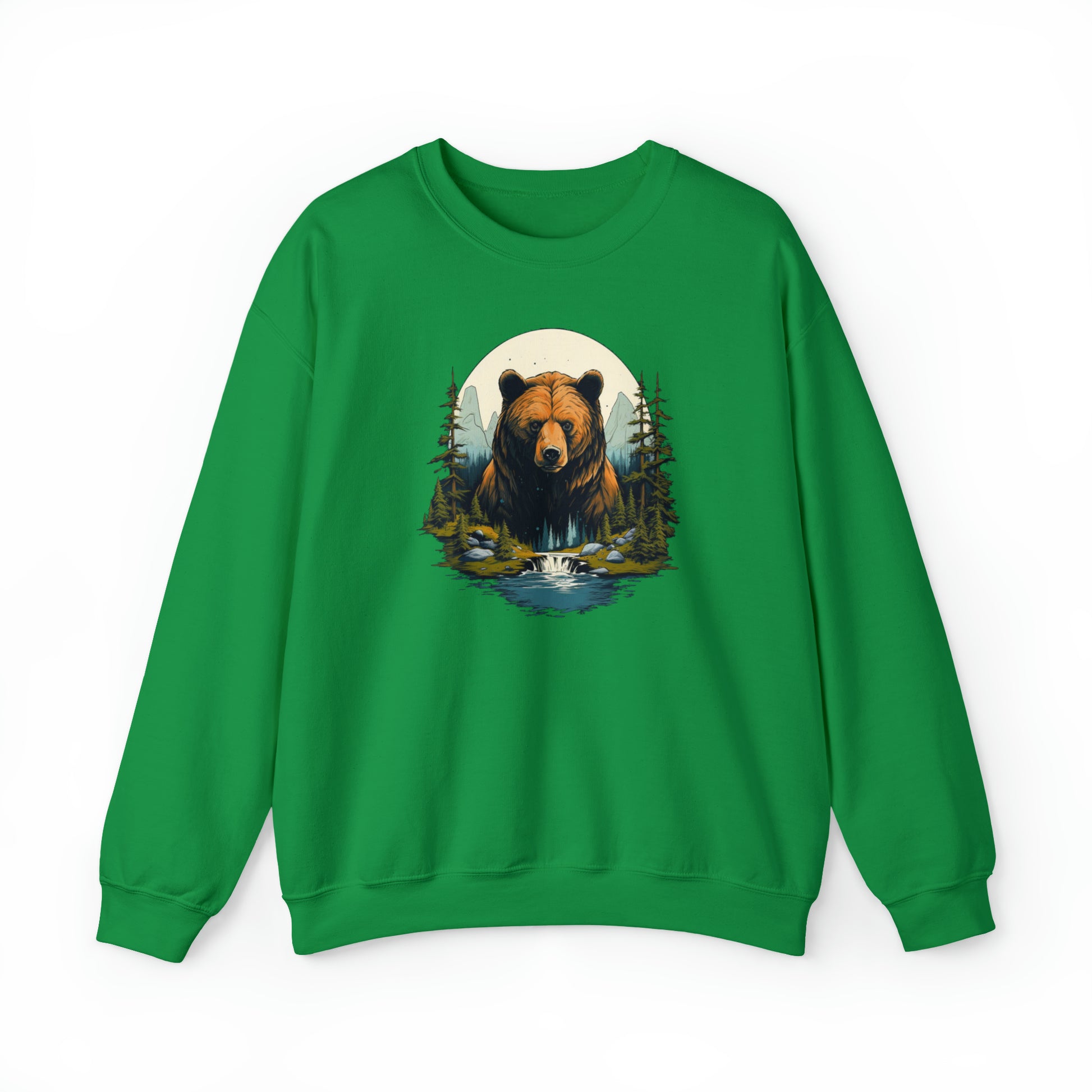 Brown Bear Sweatshirt, Forest River Animal Graphic Crewneck Fleece Cotton Sweater Jumper Pullover Men Women Adult Aesthetic Top Starcove Fashion