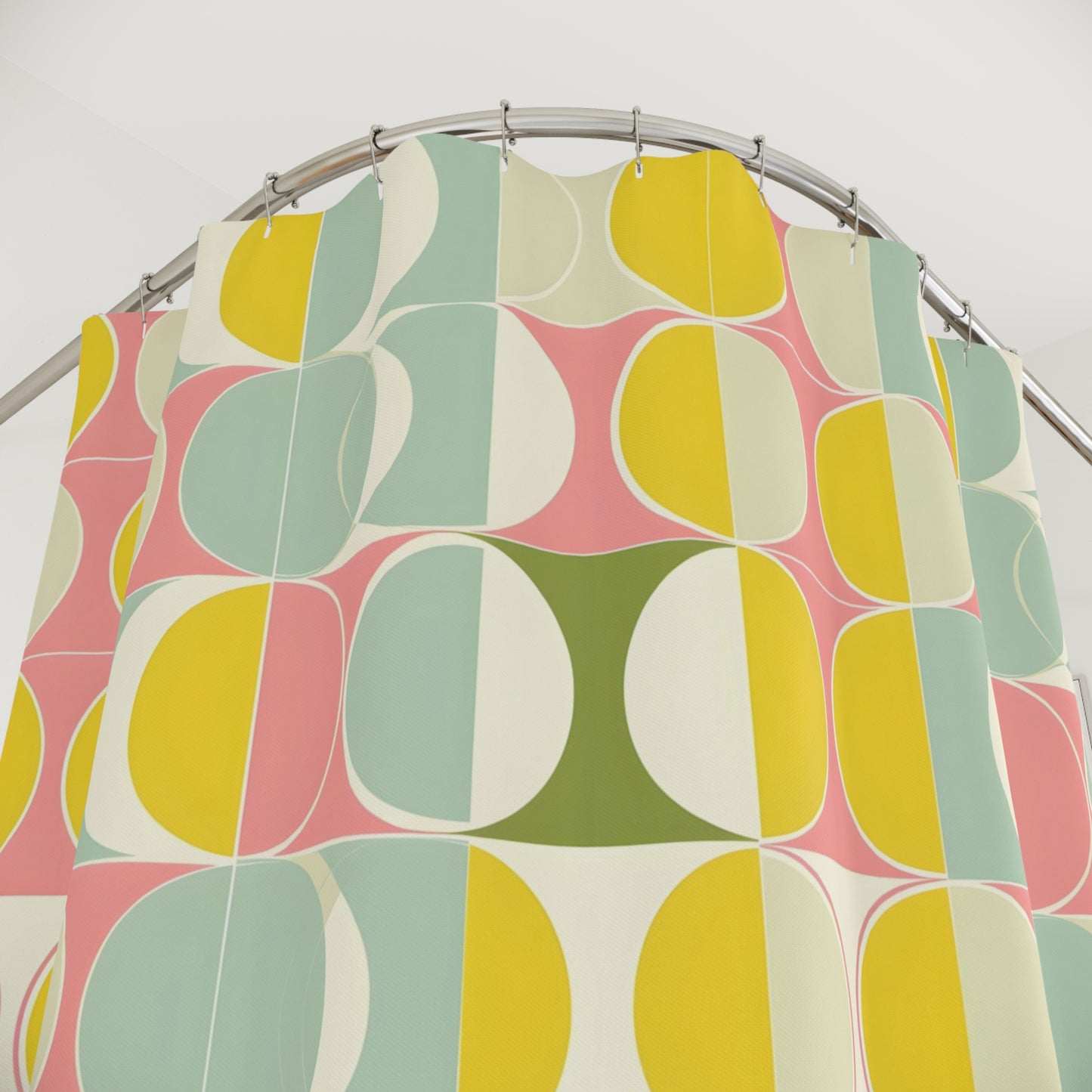 Mid Century Modern Shower Curtain, Yellow Retro Waterproof Fabric Unique Bath Bathroom Decor Cool Unique Housewarming Home Gift 71" x 74"