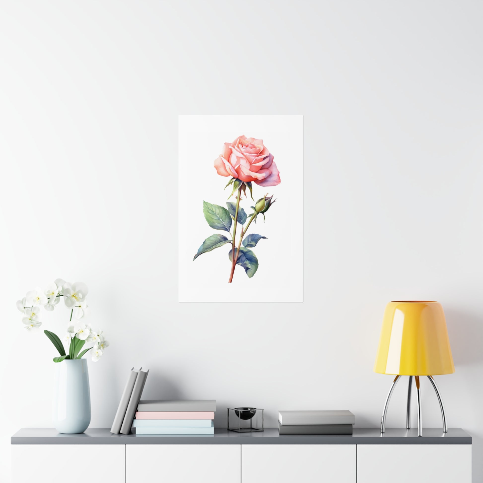 Pink Rose Poster Print, Watercolor Floral Flower Picture Wall Image Art Vertical Paper Artwork Small Large Cool Room Office Decor Starcove Fashion