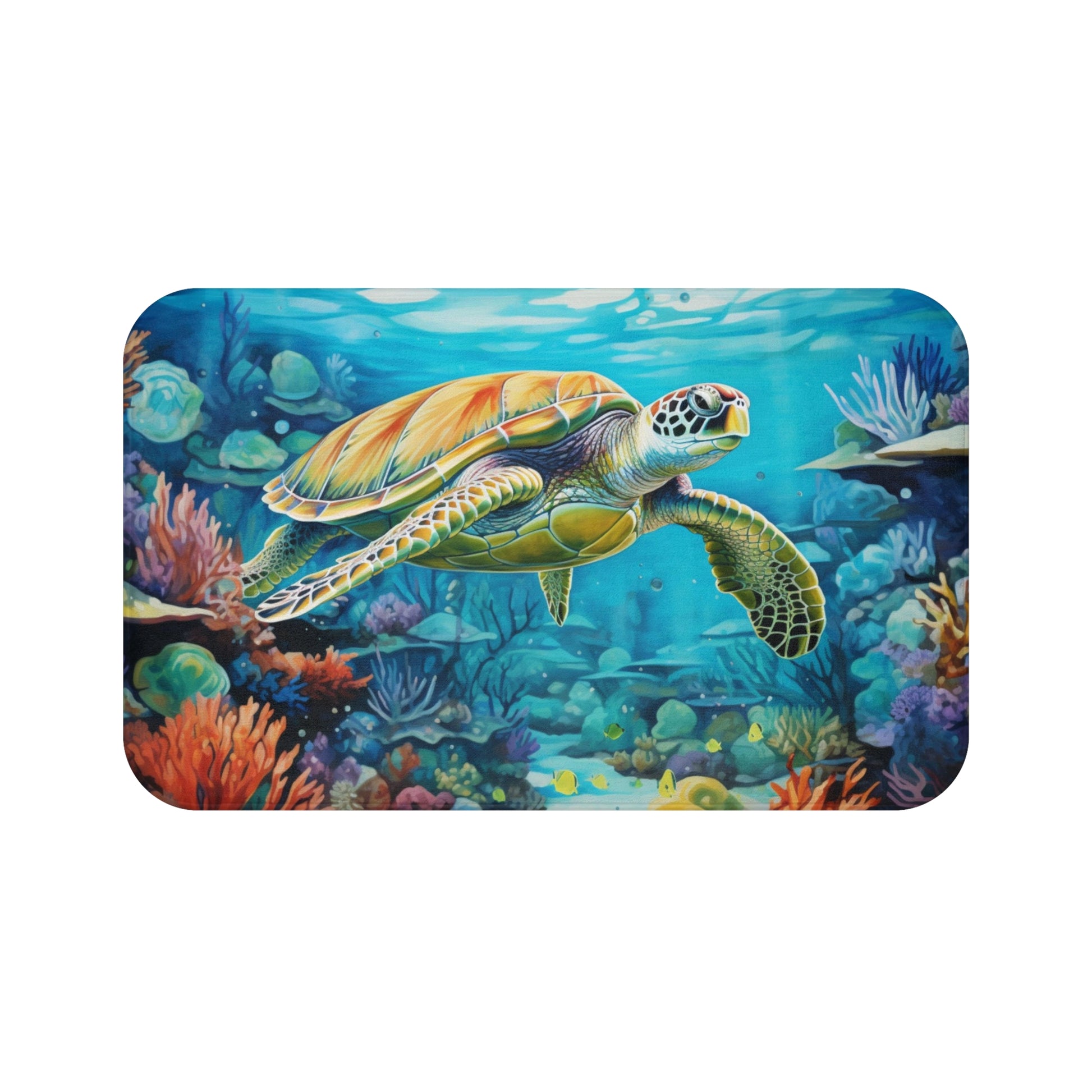 Sea Turtle Bath Mat, Coral Coastal Ocean Cute Shower Bathroom Decor Non Slip Floor Memory Foam Microfiber Large Small Washable Rug Starcove Fashion