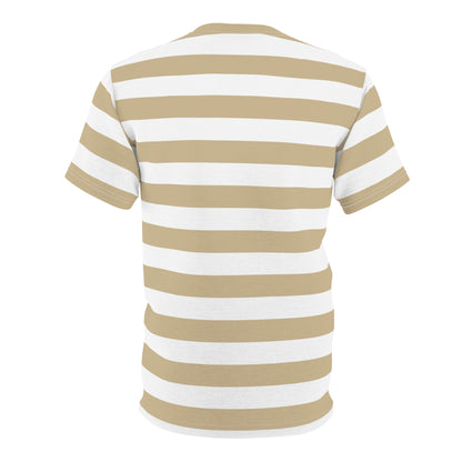 Khaki White Striped Tshirt,  Stripes Designer Graphic Lightweight Heavyweight Crewneck Men Women Tee Top Short Sleeve Shirt