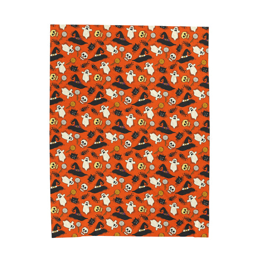 Halloween Fleece Throw Blanket, Orange Ghosts Witch Cat Velveteen Soft Plush Fluffy Cozy Warm Adult Kids Small Large Sofa Bed Décor Starcove Fashion