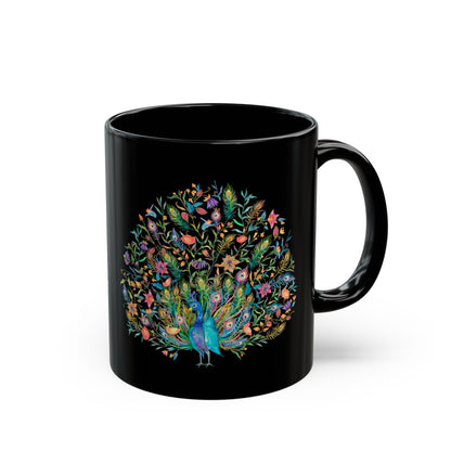 Majestic Peacock Coffee Black Mug, Feather Bird Art Animal Black Ceramic Cup Tea Lover Unique Microwave Safe Novelty Cool Gift Ceramic - Starcove Fashion