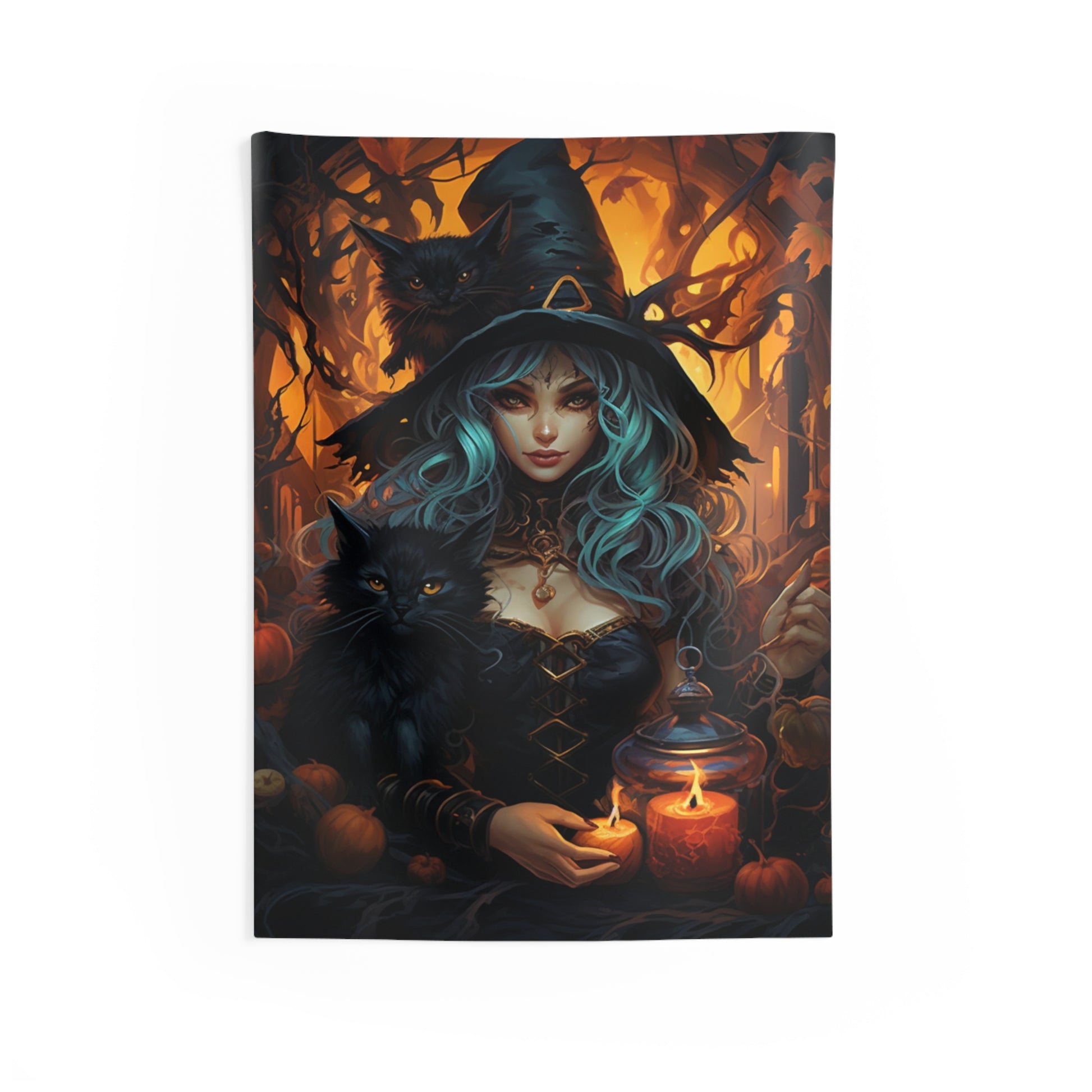 Witch Tapestry, Halloween Black Cat Potions Gothic Pumpkins Wall Art Hanging Cool Unique Vertical Aesthetic Large Small College Dorm Room Starcove Fashion
