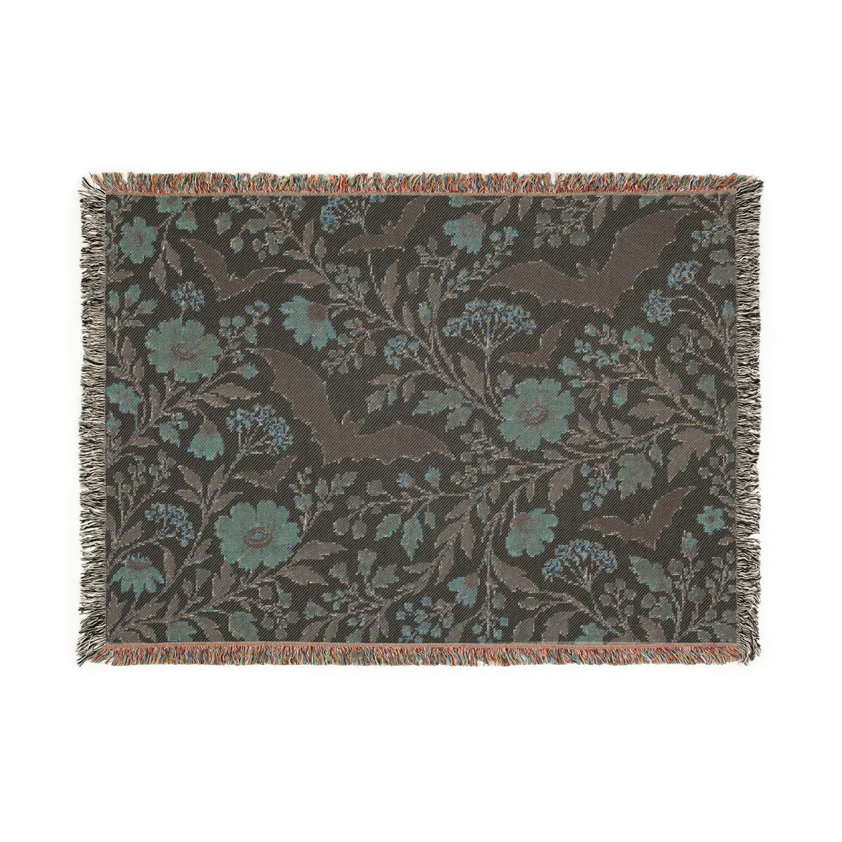 Bat Floral Woven Throw Blanket Tapestry, Halloween Autumn Fall Boho Cotton Fringe Warm Adult Kids Small Large Sofa Bed 50x60 Wall Hanging