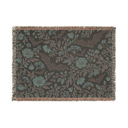 Bat Floral Woven Throw Blanket Tapestry, Halloween Autumn Fall Boho Cotton Fringe Warm Adult Kids Small Large Sofa Bed 50x60 Wall Hanging