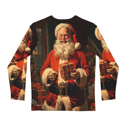 Men's Christmas Long Sleeve T Shirts, Santa Claus Ugly Xmas Silly Unisex Guys Women Vintage Graphic Printed Crew Neck Tee