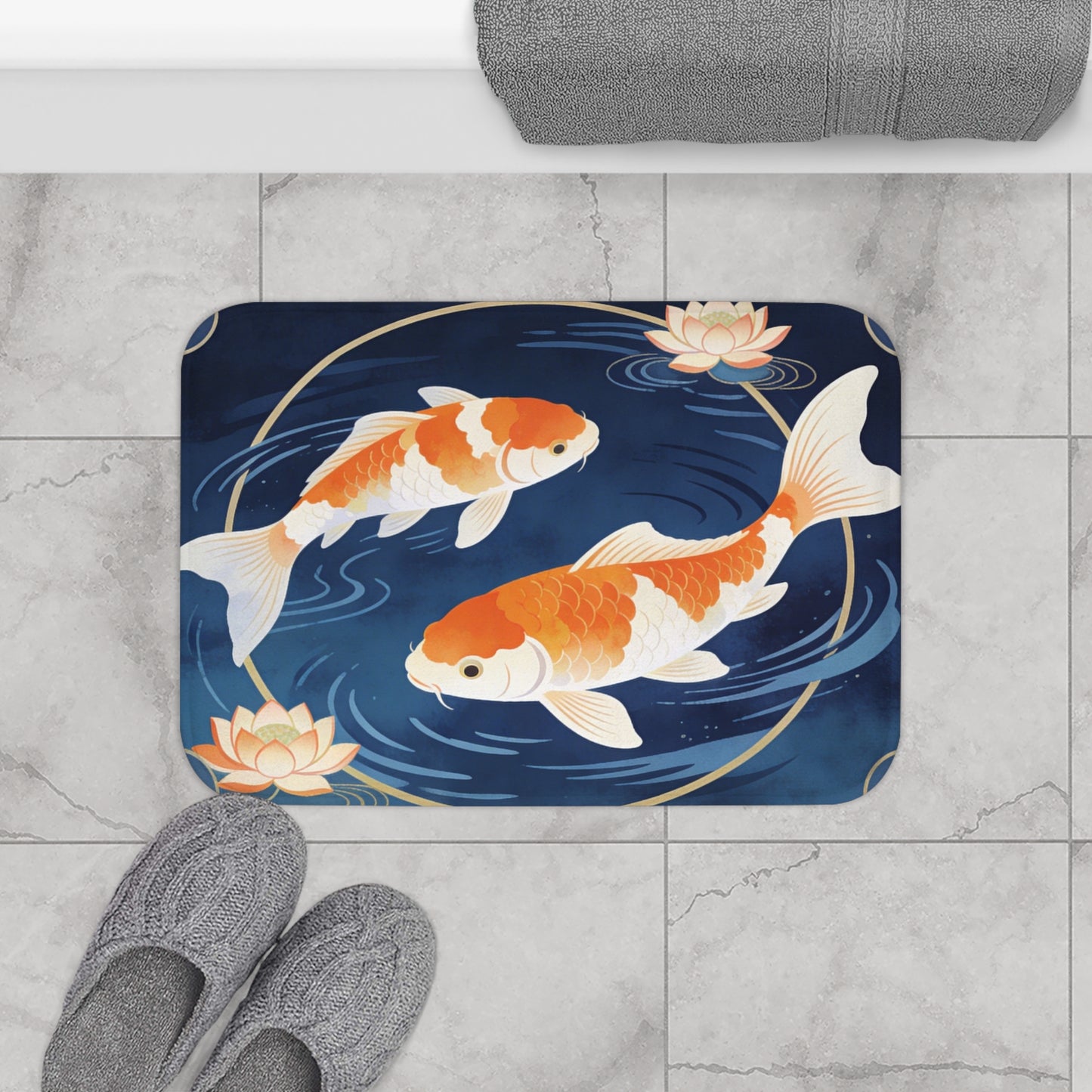 Koi Fish Bath Mat, Japanese Quick Dry Luxury Shower Bathroom Decor Non Slip Memory Foam Microfiber Large Small Washable Absorbent Rug - Starcove Fashion