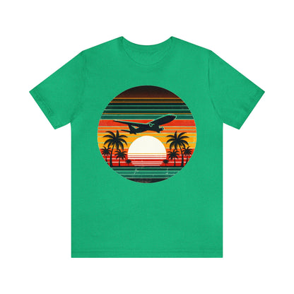 Airplane Tshirt, Vacation Flying 70s Vintage Sunset Travel Trip Airport Designer Graphic Crewneck Men Women Tee Short Sleeve Shirt
