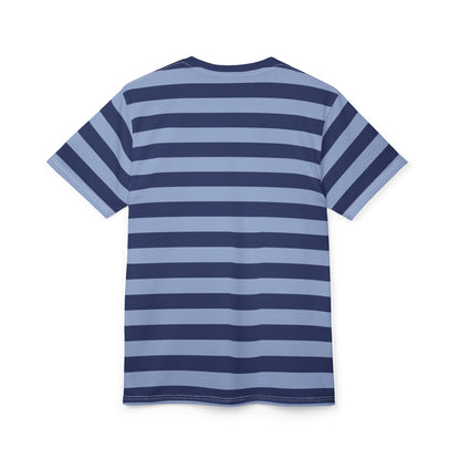 Dark and Light Blue Tshirt, Navy Striped Stripe Designer Graphic Lightweight Heavyweight Crewneck Men Women Tee Top Short Sleeve Shirt