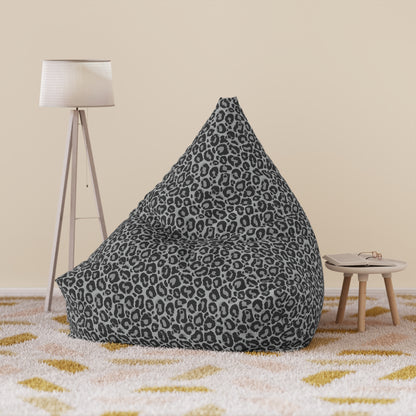 Grey Leopard Bean Bag Chair Cover, Animal Print Washable Furniture Small Large Adult Children Kids Sofa Apartment Dorm Decor Unfilled Sack