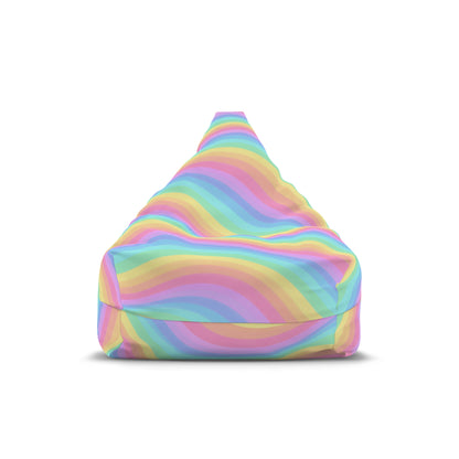 Rainbow Bean Bag Chair Cover, Pastel Wavy Stripes Washable Triangle Furniture Small Large Adult Children Kids Playroom Apartment Dorm Decor