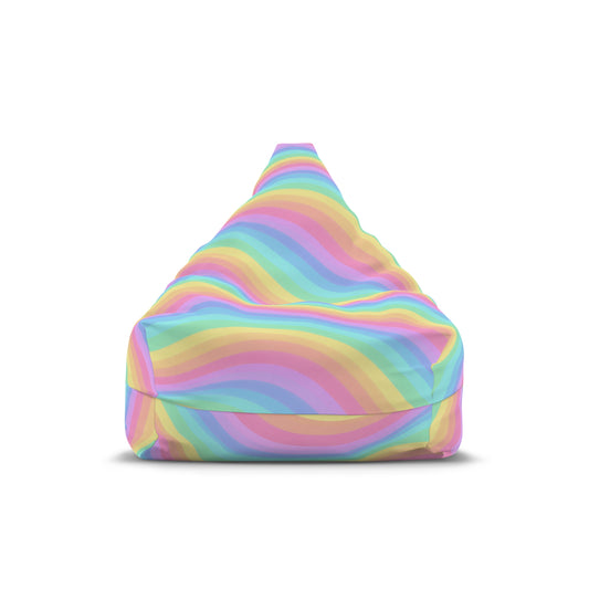 Rainbow Bean Bag Chair Cover, Pastel Wavy Stripes Washable Triangle Furniture Small Large Adult Children Kids Playroom Apartment Dorm Decor