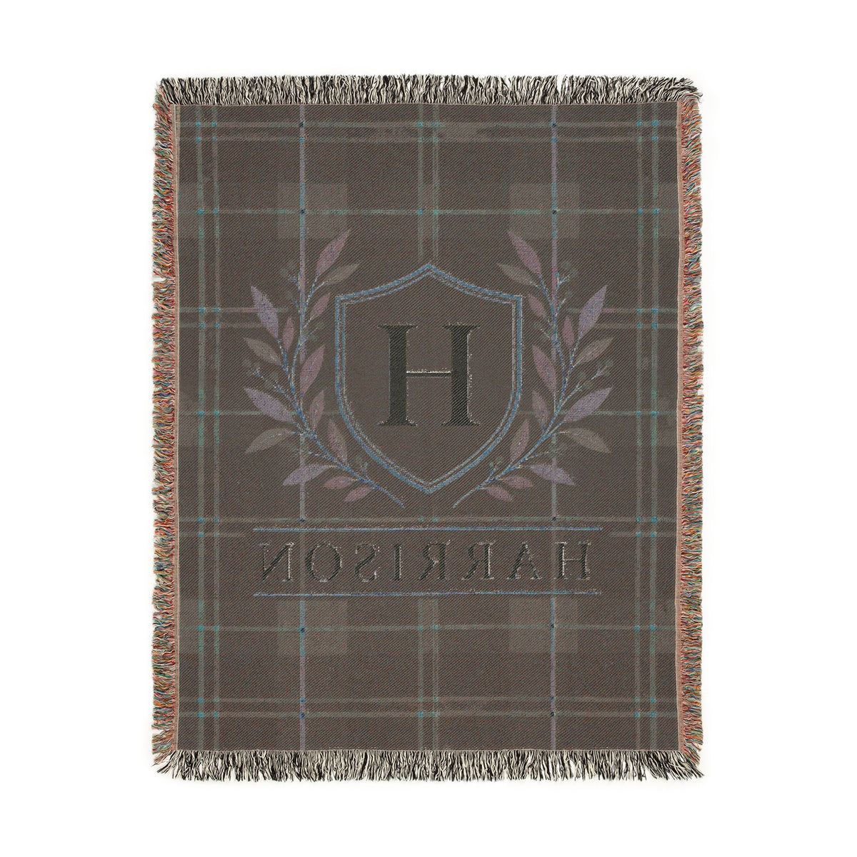 Custom Family Name Woven Throw Blanket Tapestry, Plaid Holiday Christmas Personalized Cotton Fringe Adult Kids Small Large Bed 50x60 Hanging