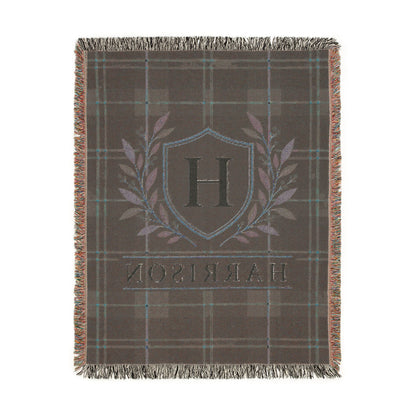 Custom Family Name Woven Throw Blanket Tapestry, Plaid Holiday Christmas Personalized Cotton Fringe Adult Kids Small Large Bed 50x60 Hanging