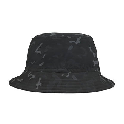 Black Camo Bucket Cap Hat, Grey Camouflage Print Beach Women Men Golf Summer Festival Cute Designer Sun Shade Ladies Small Large Guys
