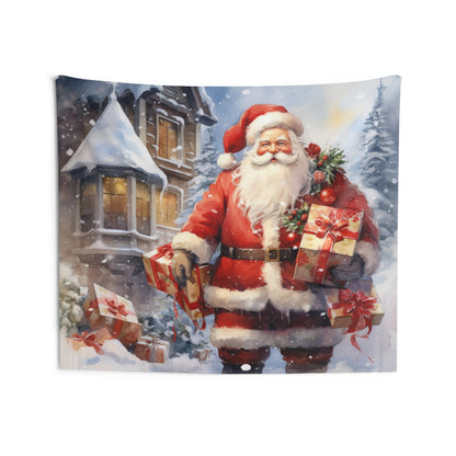 Santa Claus Christmas Tapestry, Vintage Snow Watercolor Winter Wall Art Hanging Cool Unique Landscape Aesthetic Large Small Decor Room Starcove Fashion