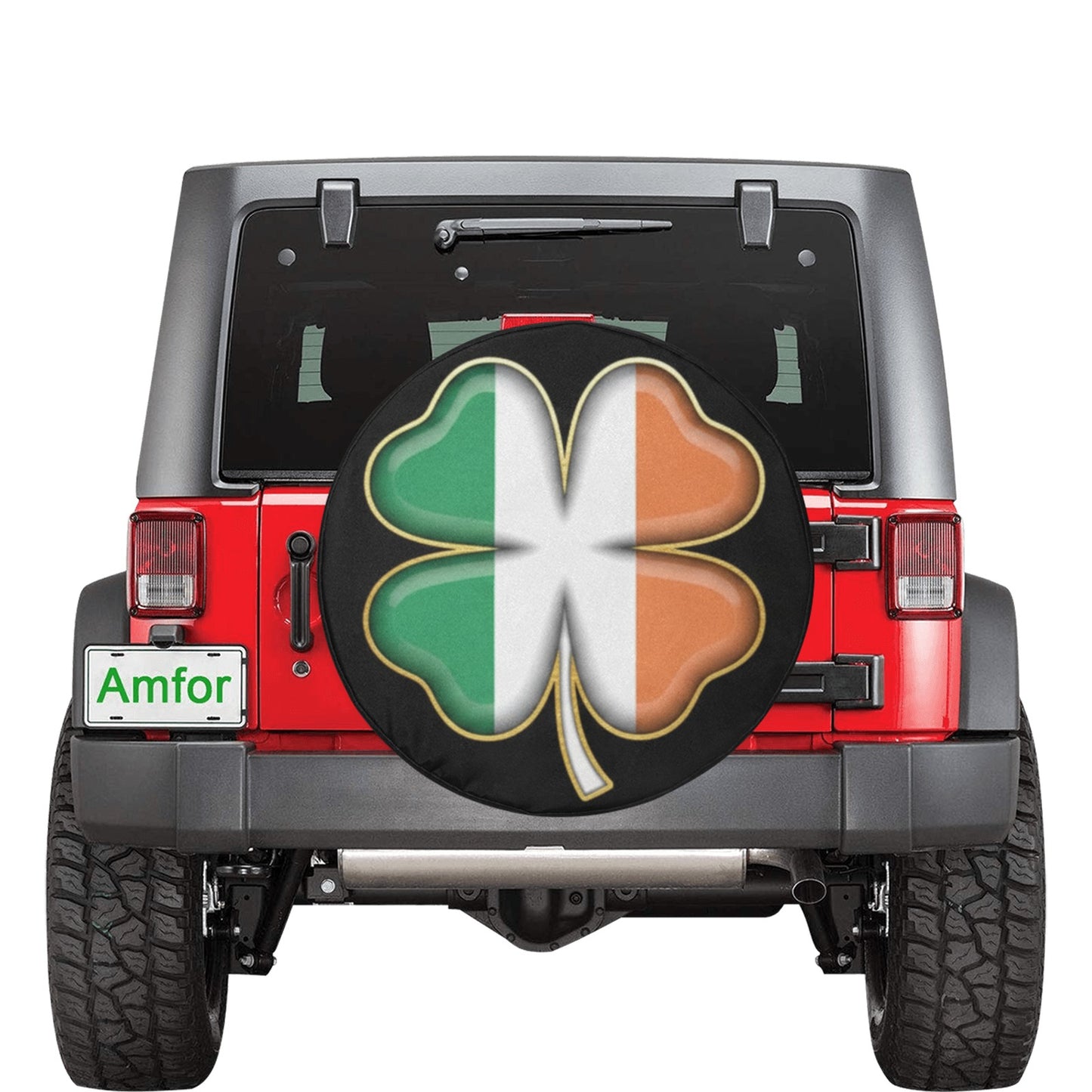 Irish Flag Spare Tire Cover, Shamrock Green White Orange Backup Camera Hole Wheel Rear Extra Unique RV Back Cars RV Trailer Campers