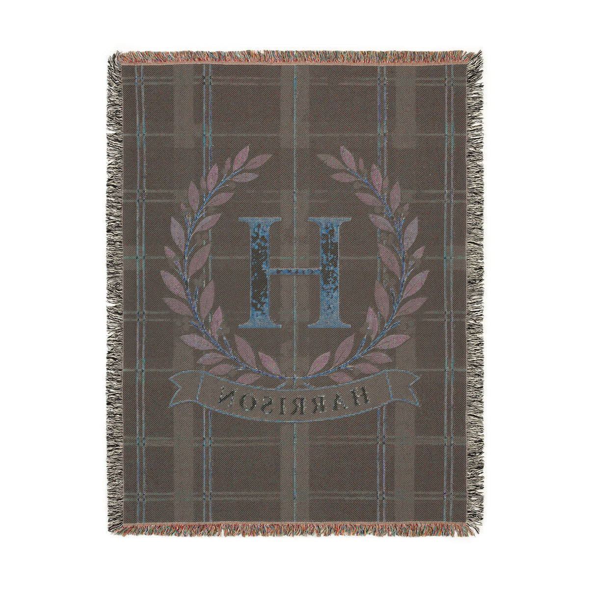 Custom Family Name Woven Throw Blanket Tapestry, Plaid Holiday Christmas Personalized Cotton Fringe Adult Kids Small Large Bed 50x60 Hanging