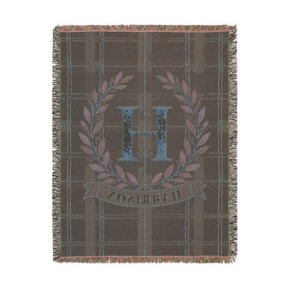 Custom Family Name Woven Throw Blanket Tapestry, Plaid Holiday Christmas Personalized Cotton Fringe Adult Kids Small Large Bed 50x60 Hanging