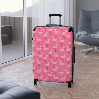 Pink Flamingo Suitcase Luggage, Carry On With 4 Wheels Cabin Travel Small Large Set Rolling Spinner Lock Decorative Designer Hard Shell Case