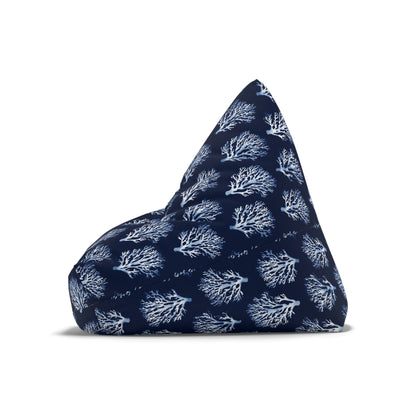 Blue Navy Coral Bean Bag Chair Cover, Coastal Ocean Washable Triangle Small Large Adult Children Kids Sofa Apartment Dorm Decor Unfilled