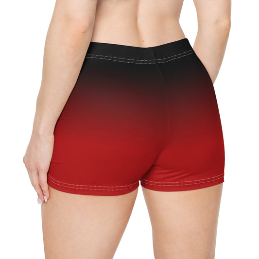 Black Red Ombre Women Shorts, Gradient Tie Dye Yoga Biker Sport Workout Gym Festival Running Moisture Wicking Ladies Bottoms