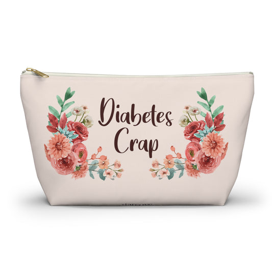 Diabetes Crap Supply Bag, Flowers Diabetic Pouch Travel Case Cute Medical Gift Type 1 One T1d Accessory Grandma Zipper w T-bottom