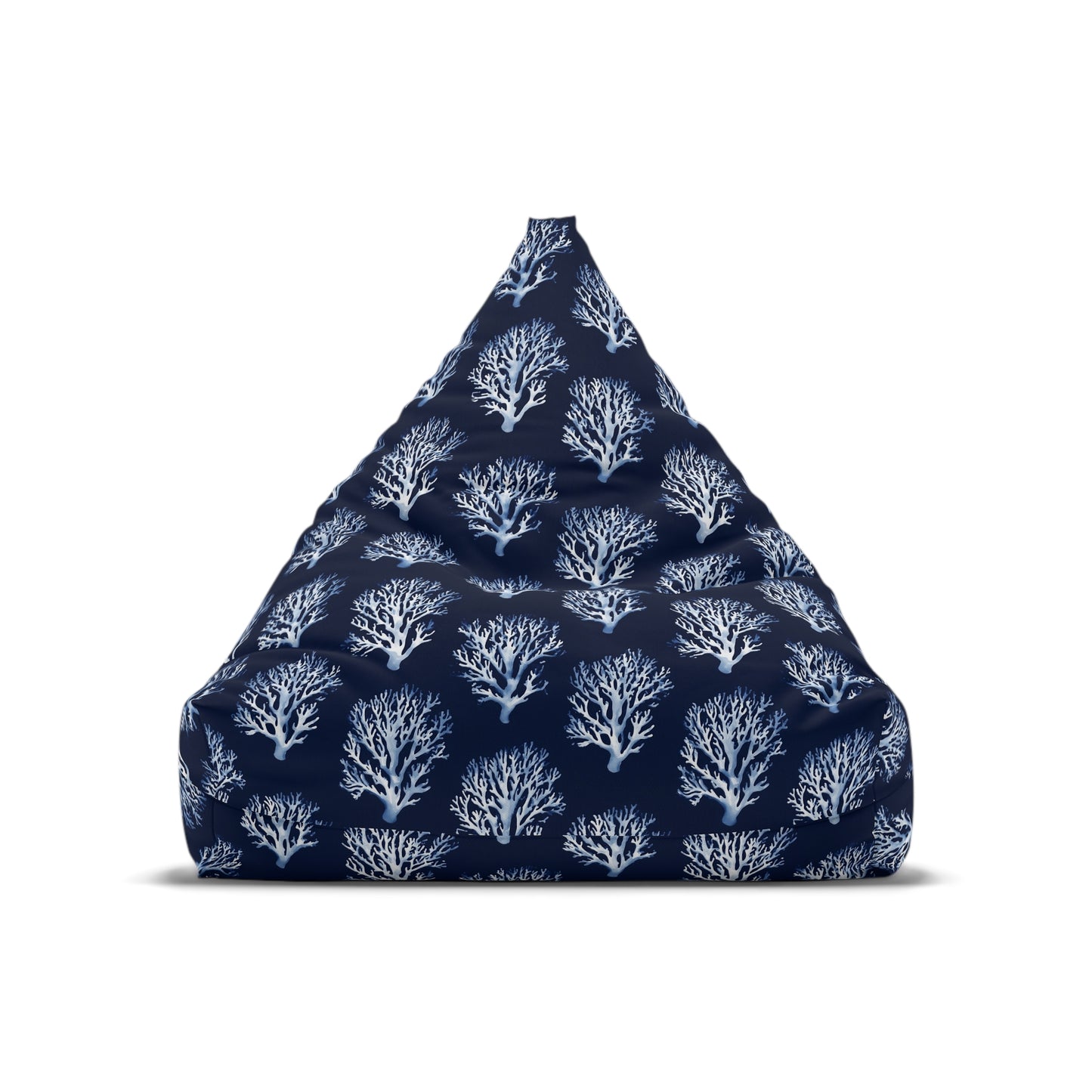 Blue Navy Coral Bean Bag Chair Cover, Coastal Ocean Washable Triangle Small Large Adult Children Kids Sofa Apartment Dorm Decor Unfilled