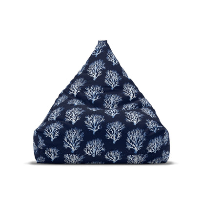 Blue Navy Coral Bean Bag Chair Cover, Coastal Ocean Washable Triangle Small Large Adult Children Kids Sofa Apartment Dorm Decor Unfilled