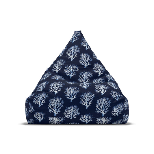 Blue Navy Coral Bean Bag Chair Cover, Coastal Ocean Washable Triangle Small Large Adult Children Kids Sofa Apartment Dorm Decor Unfilled