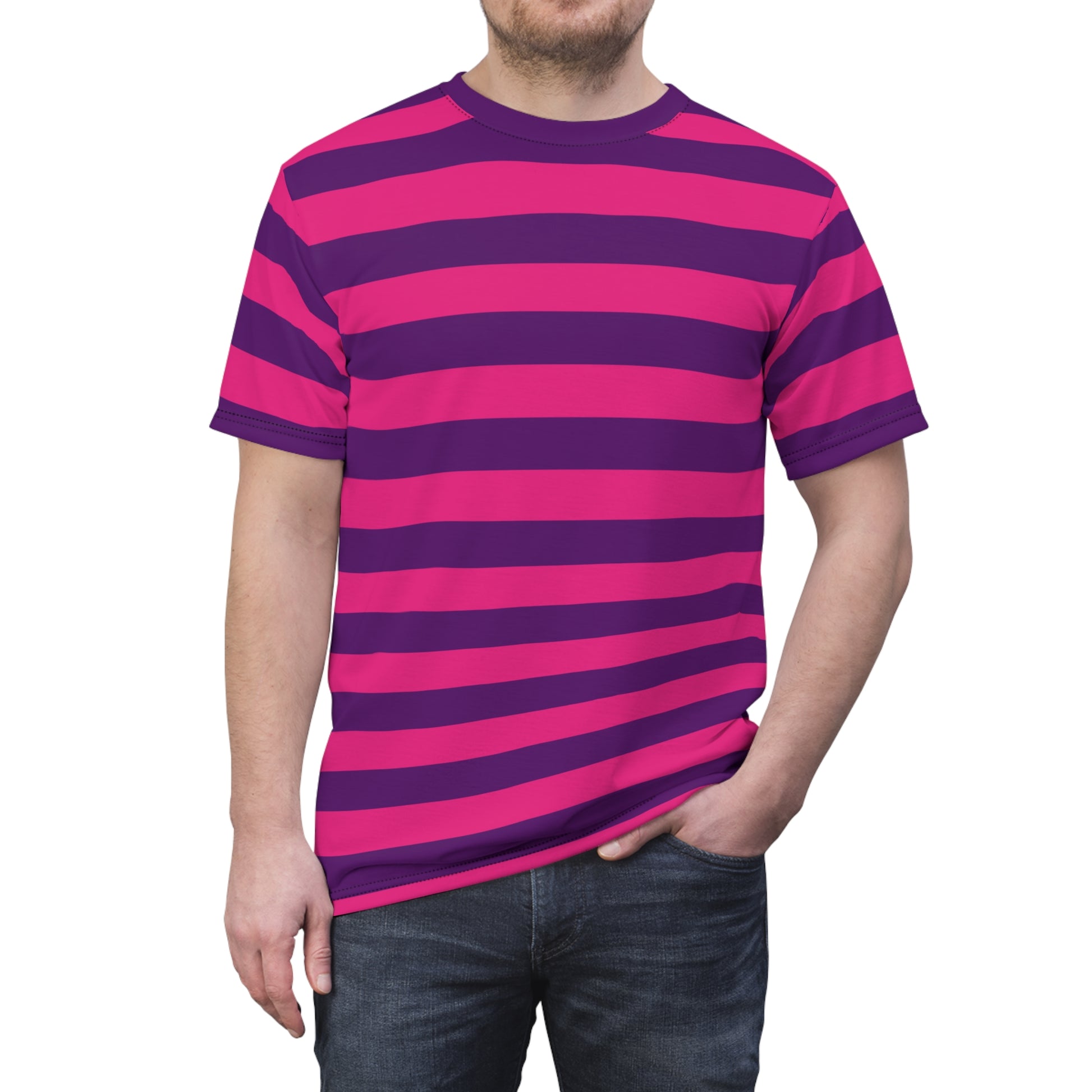 Pink and Purple Striped Tshirt, Designer Graphic Aesthetic Lightweight Heavyweight Crewneck Men Women Tee Top Short Sleeve Shirt Starcove Fashion