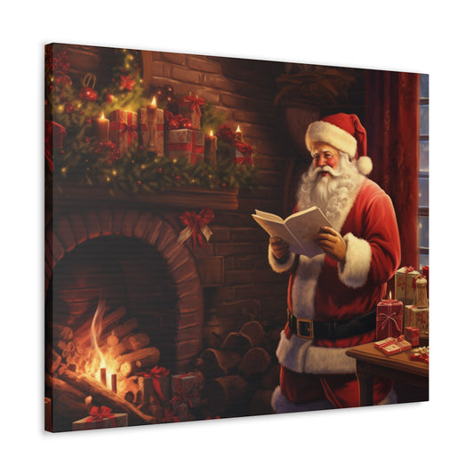 Santa Claus Canvas Gallery Wrap, Christmas Xmas Fireplace Holidays Wall Art Print Decor Small Large Hanging Landscape Living Room Starcove Fashion
