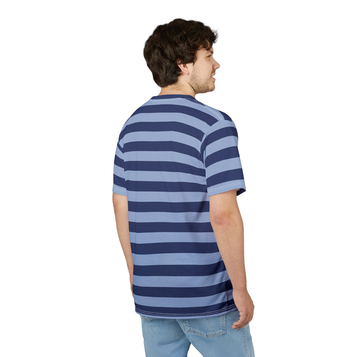 Dark and Light Blue Tshirt, Navy Striped Stripe Designer Graphic Lightweight Heavyweight Crewneck Men Women Tee Top Short Sleeve Shirt