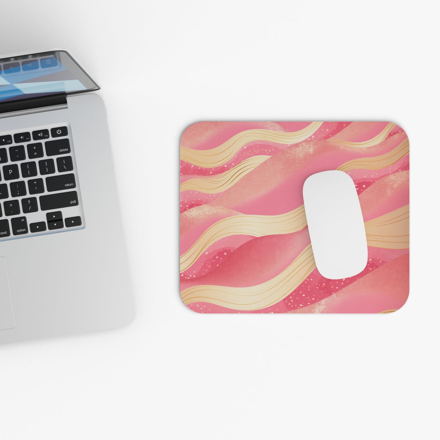 Groovy Waves Mouse Pad, Pink Gold Computer Gaming Unique Printed Desk Women Coworker Cool Decorative Aesthetic Office Square Mat