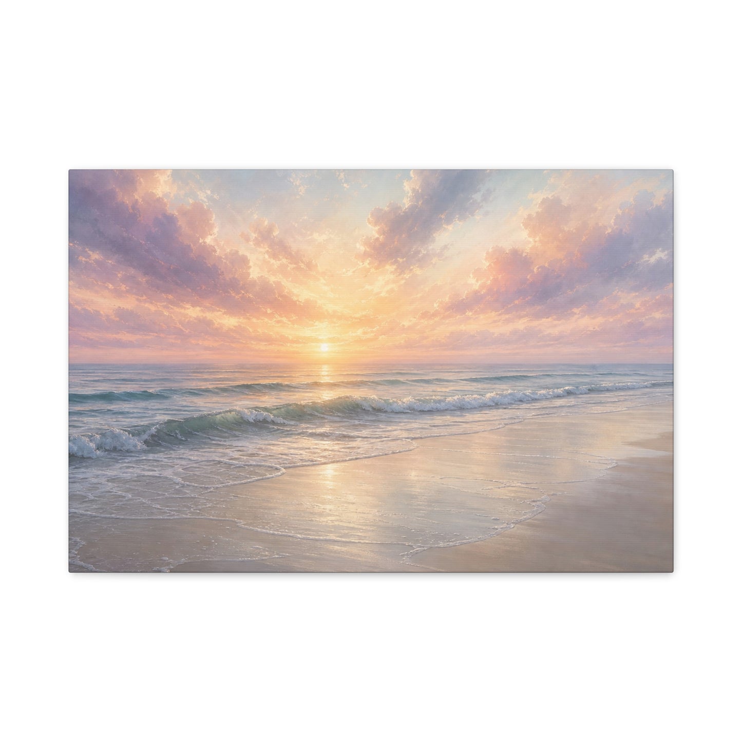 Sunset Beach Canvas Gallery Wrap, Coastal Serene Ocean Watercolor Wall Art Print Decor Small Large Hanging Modern Landscape Living Room