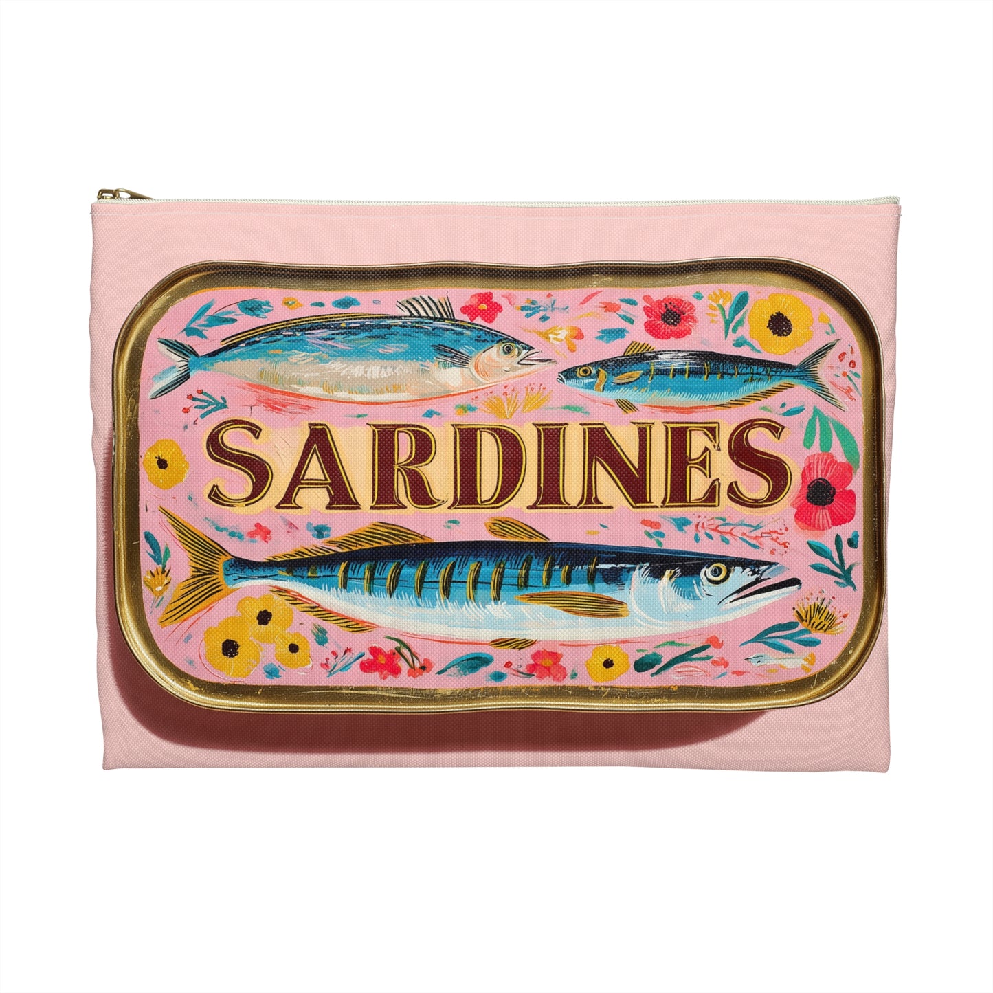 Sardine Can Print Zipper Pouch, Fish Pencil Case Vintage Pen Coin Makeup Travel Cosmetic Bag Accessory Canvas Zipper Large Small Organizer
