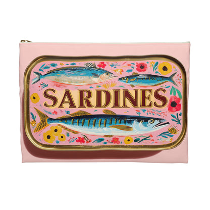 Sardine Can Print Zipper Pouch, Fish Pencil Case Vintage Pen Coin Makeup Travel Cosmetic Bag Accessory Canvas Zipper Large Small Organizer