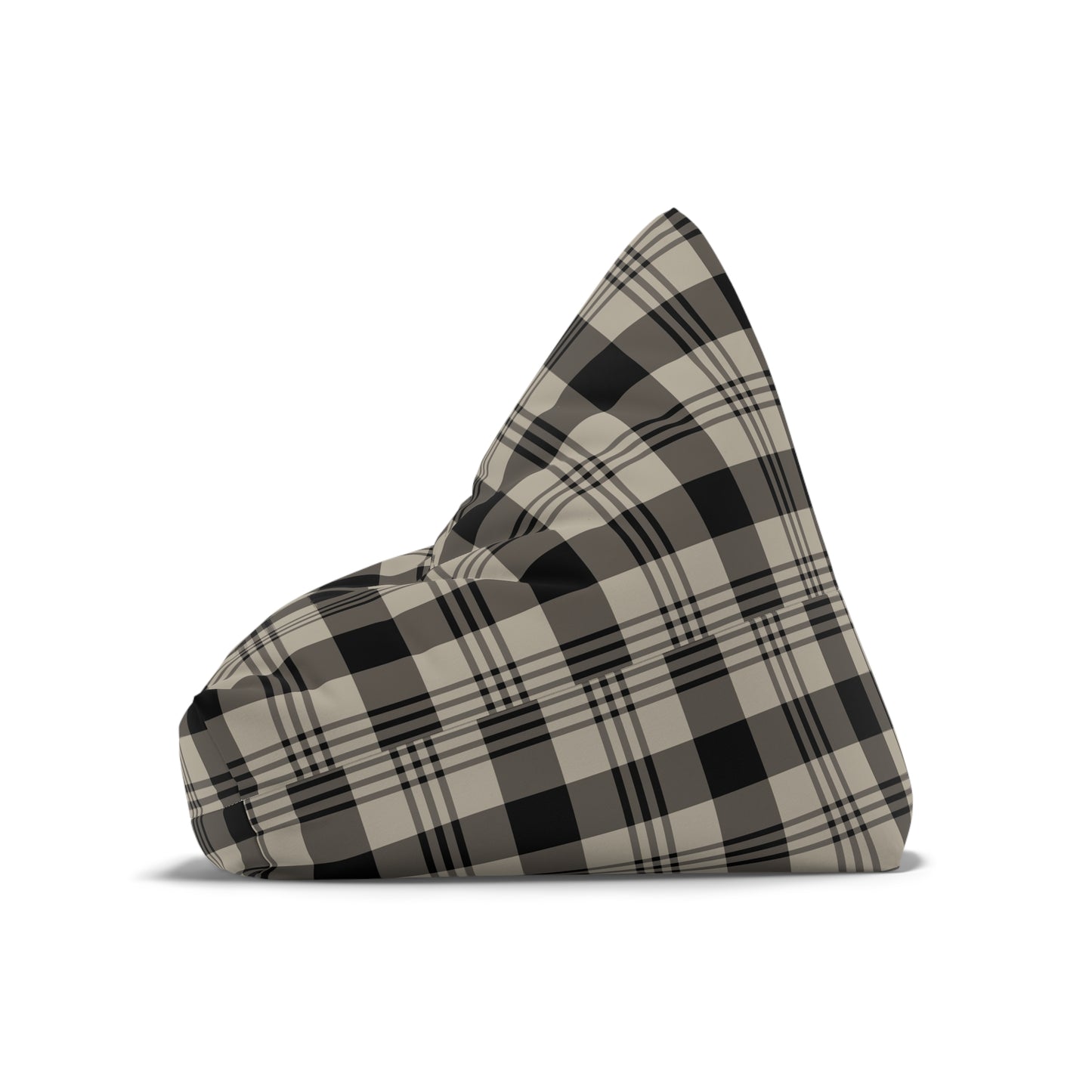 Plaid Bean Bag Chair Cover, Grey Beige Check Washable Triangle Furniture Small Large Adult Children Kids Sofa Apartment Dorm Unfilled Sack