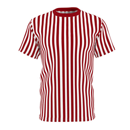 Red White Striped Tshirt, Vertical Bordeaux Stripe Designer Aesthetic Lightweight Heavyweight Crewneck Men Women Tee Top Short Sleeve Shirt