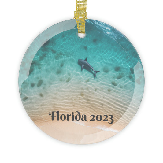 Shark Beach Glass Ornaments, Custom Personalized Ocean Christmas Tree Xmas Decor Decorations Vacation Holiday Ribbon Unique Starcove Fashion