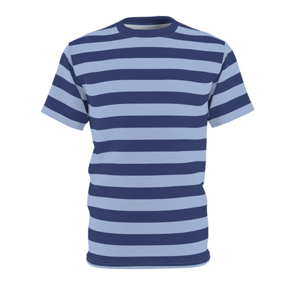 Dark and Light Blue Tshirt, Navy Striped Stripe Designer Graphic Lightweight Heavyweight Crewneck Men Women Tee Top Short Sleeve Shirt