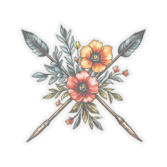 Arrows Crossing Floral Sticker, Flower Boho Decal Art Vinyl Laptop Cute Waterbottle Car Waterproof Bumper Clear Small Large Die Cut - Starcove Fashion