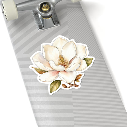 White Magnolia Flower Sticker Decal, Blossom Floral Watercolor Art Vinyl Cute Waterbottle Tumbler Car Waterproof Bumper Clear Die Cut Wall - Starcove Fashion