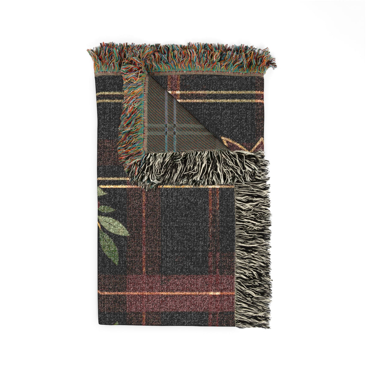 Custom Family Name Woven Throw Blanket Tapestry, Plaid Holiday Christmas Personalized Cotton Fringe Adult Kids Small Large Bed 50x60 Hanging