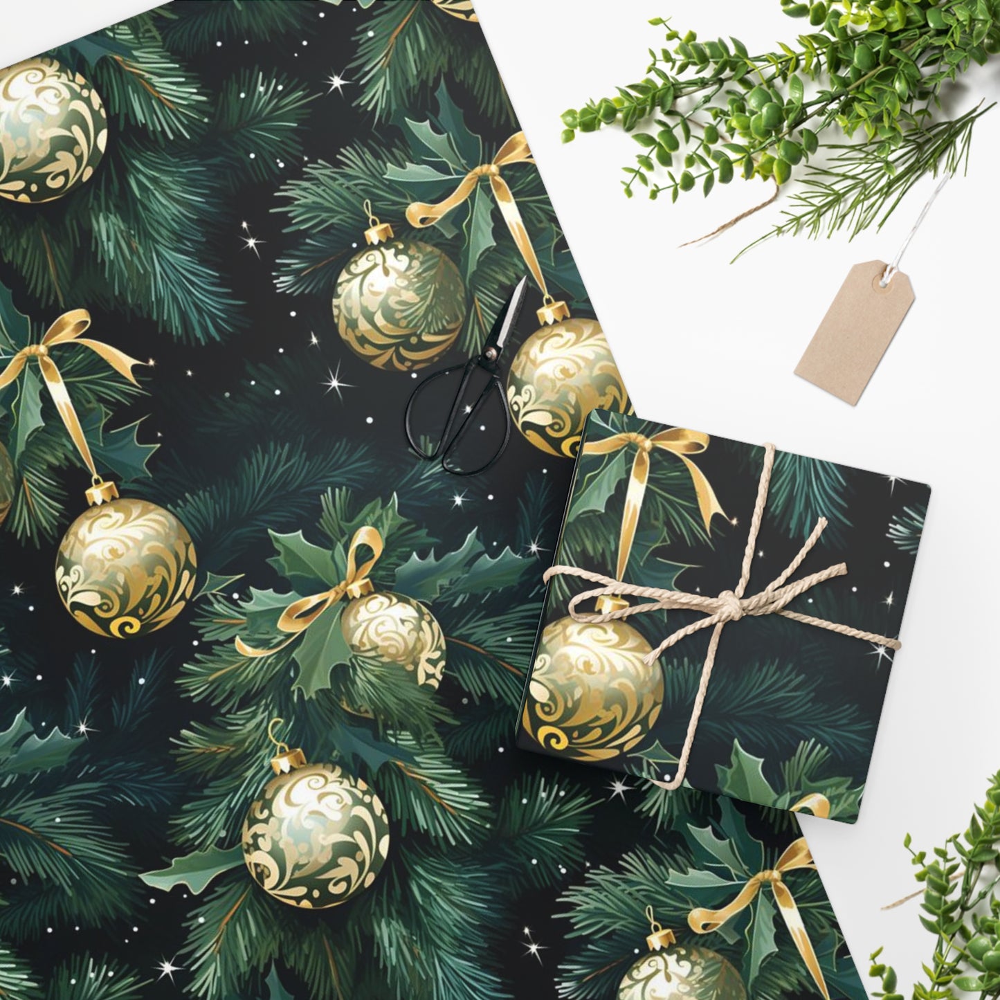 Vintage Floral Emerald Green Wrapping Paper by Sara Valor