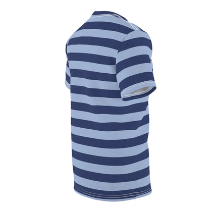 Dark and Light Blue Tshirt, Navy Striped Stripe Designer Graphic Lightweight Heavyweight Crewneck Men Women Tee Top Short Sleeve Shirt